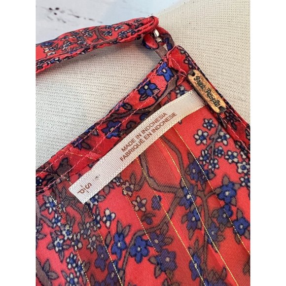 Free People Small Blouse Paisley Metallic Stripe Shirt Boho Hippie Peplum - Picture 4 of 10